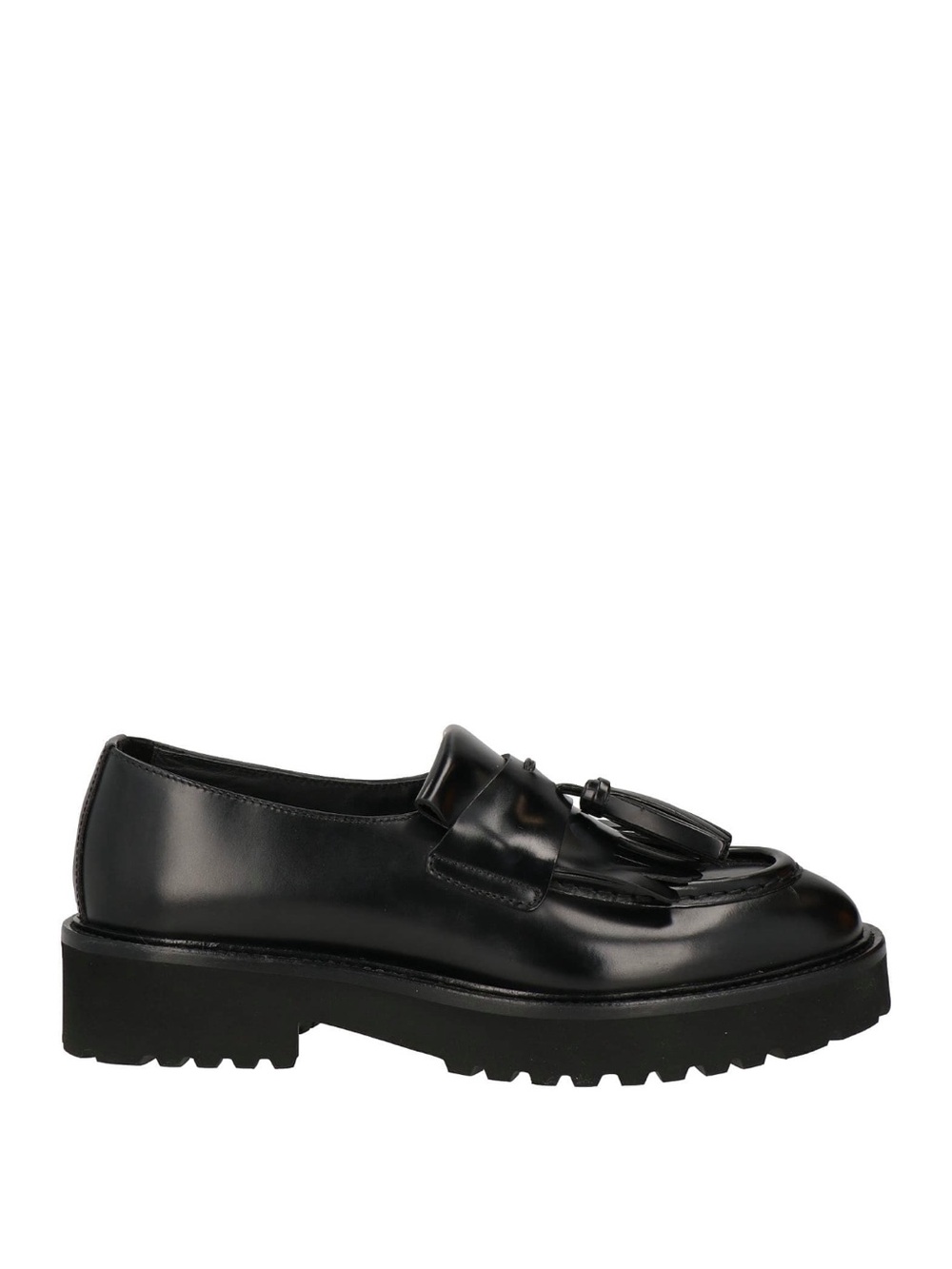 Doucal's Black Leather Tassel Lug Sole Loafers